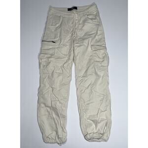 Y2K Hollister Women Size XS 28x27 Baggy Beige Adjustable Rise Parachute Pants